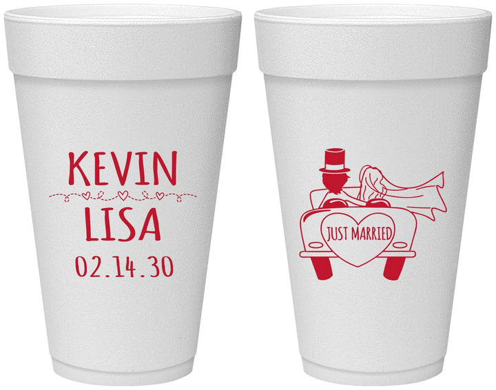 Personalized Wedding 20 oz Foam Cups - Just Married | 212