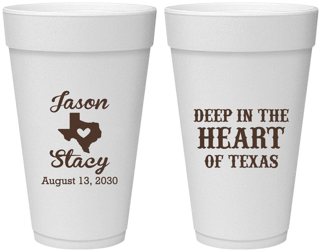 Personalized Wedding 20 oz Foam Cups - Deep In The Heart Of Texas | 214