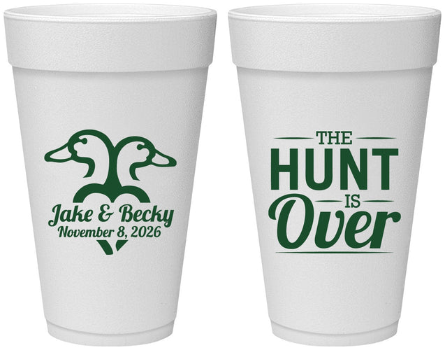 Personalized Wedding 20 oz Foam Cups - The Hunt Is Over Duck | 217