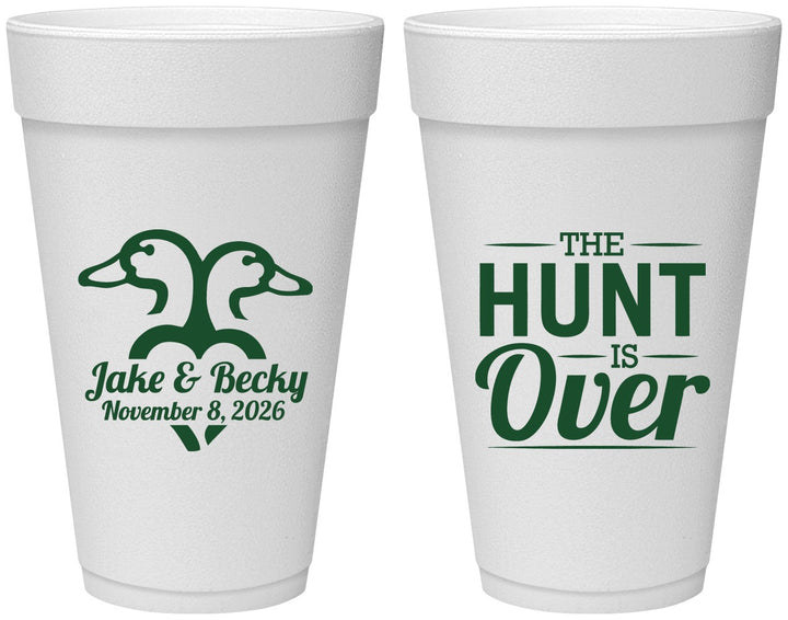 Personalized Wedding 20 oz Foam Cups - The Hunt Is Over Duck | 217