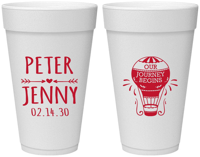 Personalized Wedding 20 oz Foam Cups - Hot Air Balloon | 219