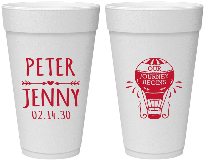 Personalized Wedding 20 oz Foam Cups - Hot Air Balloon | 219