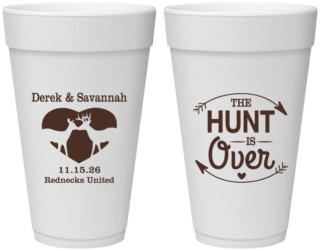 Personalized Wedding 20 oz Foam Cups - The Hunt Is Over Deer | 220