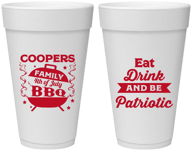 Personalized 4th Of July 20 oz Foam Cups - Eat Drink Patriotic | 220002