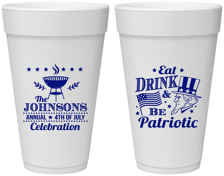 Personalized 4th Of July 20 oz Foam Cups - Eat Drink Patriotic | 220003