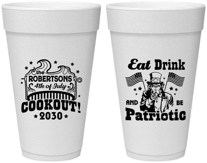 Personalized 4th Of July 20 oz Foam Cups - Eat Drink Patriotic | 220004