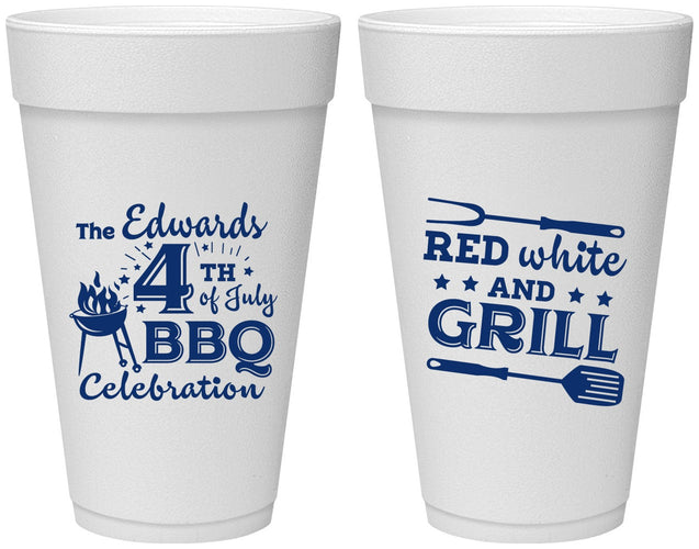 Personalized 4th Of July 20 oz Foam Cups - Red White Grill | 220005