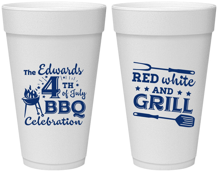 Personalized 4th Of July 20 oz Foam Cups - Red White Grill | 220005