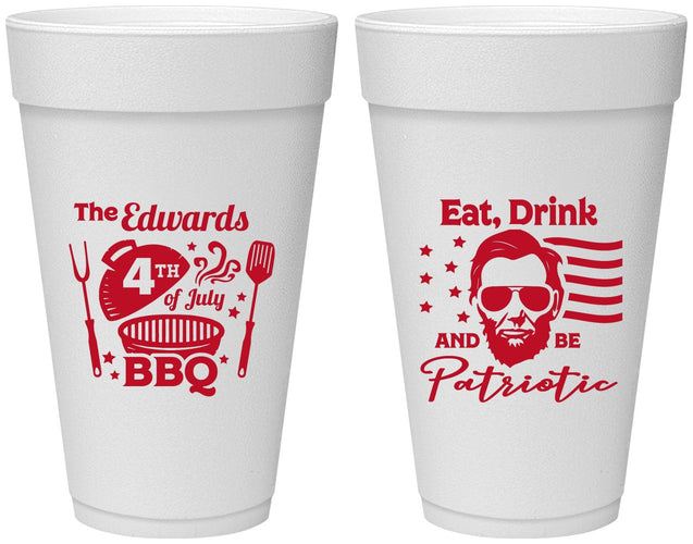 Personalized 4th Of July 20 oz Foam Cups - Eat Drink Patriotic | 220006