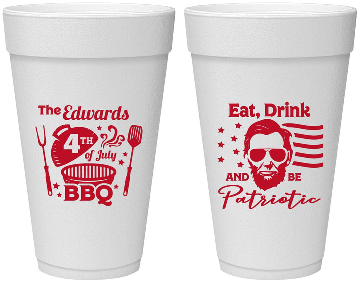 Personalized 4th Of July 20 oz Foam Cups - Eat Drink Patriotic | 220006