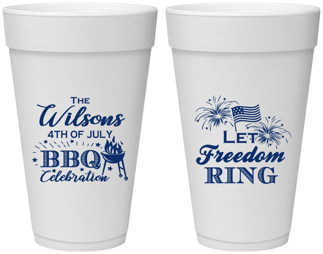 Personalized 4th Of July 20 oz Foam Cups - Bbq Fireworks | 220009
