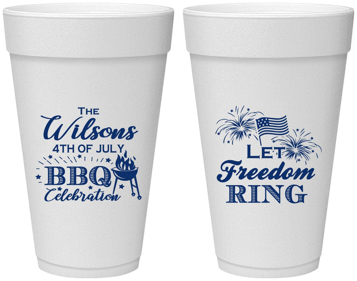 Personalized 4th Of July 20 oz Foam Cups - Bbq Fireworks | 220009