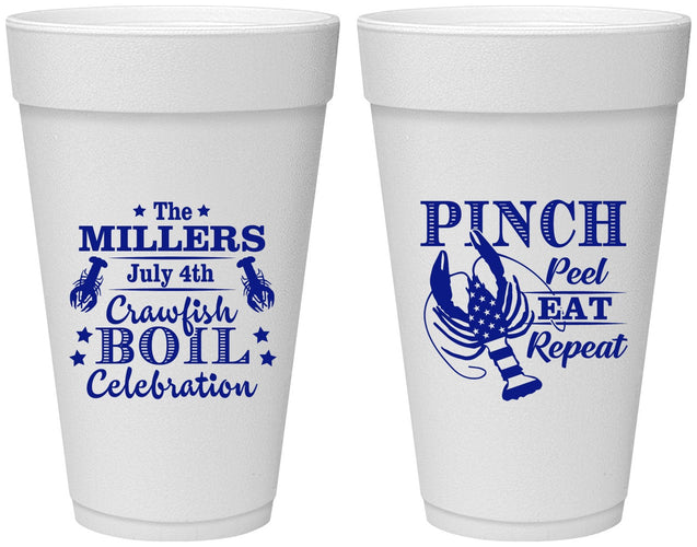 Personalized 4th Of July 20 oz Foam Cups - Pink Peel Crawfish | 220011