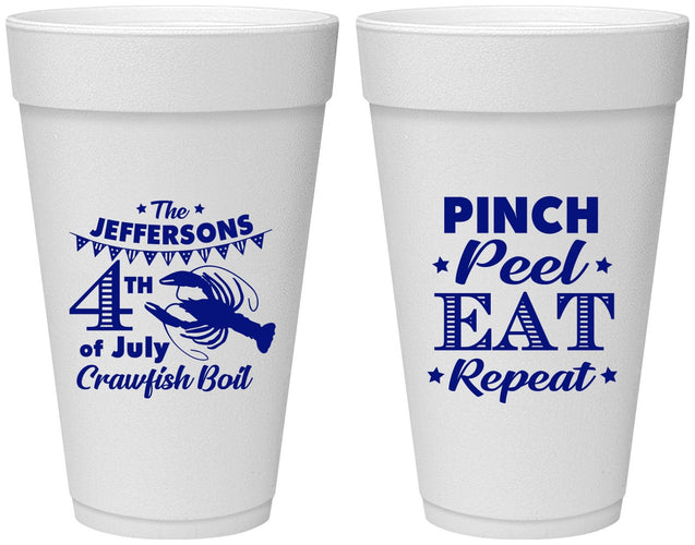 Personalized 4th Of July 20 oz Foam Cups - Pink Peel Crawfish | 220015
