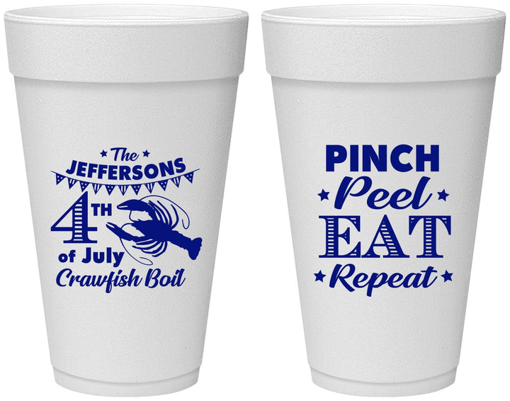 Personalized 4th Of July 20 oz Foam Cups - Pink Peel Crawfish | 220015