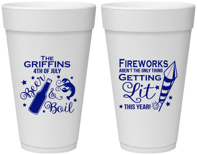 Personalized 4th Of July 20 oz Foam Cups - Beach Red White Blue | 220019