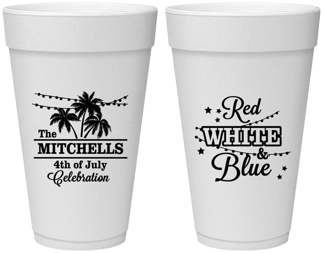 Personalized 4th Of July 20 oz Foam Cups - Beach Stars Stripes | 220020
