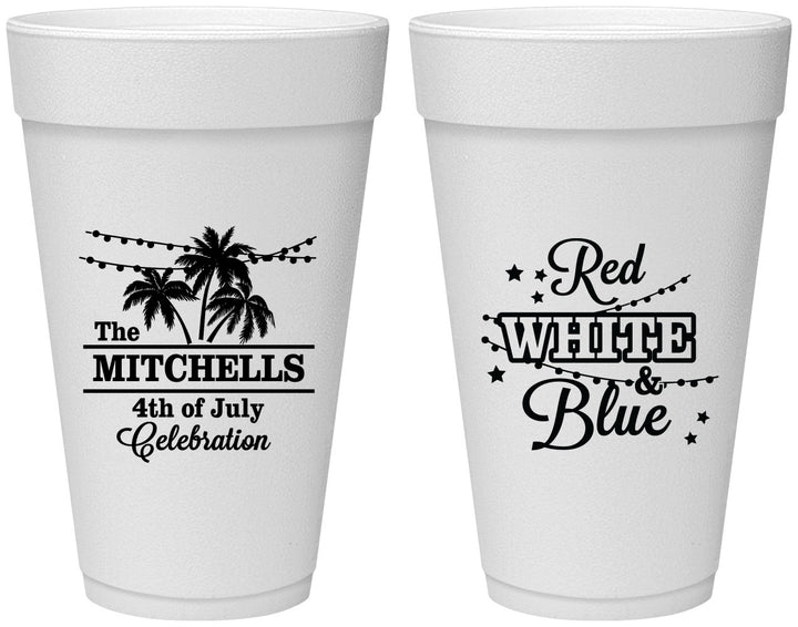 Personalized 4th Of July 20 oz Foam Cups - Beach Stars Stripes | 220020