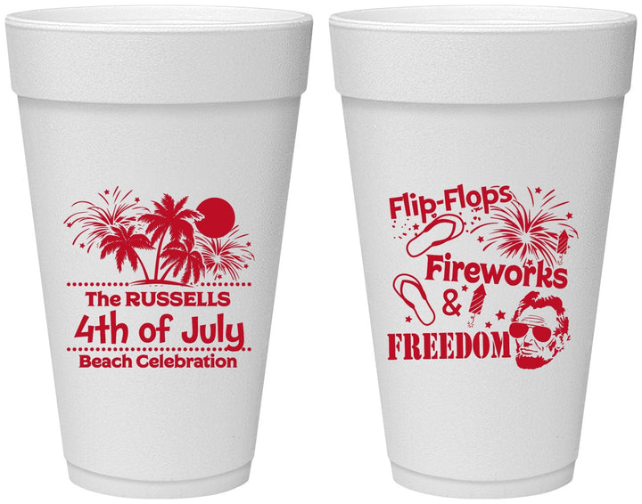 Personalized 4th Of July 20 oz Foam Cups - Fireworks Beach | 220026
