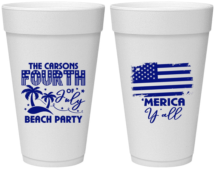 Personalized 4th Of July 20 oz Foam Cups - Beach Merica Yall | 220027