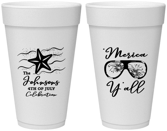 Personalized 4th Of July 20 oz Foam Cups - Beach Merica Yall | 220028