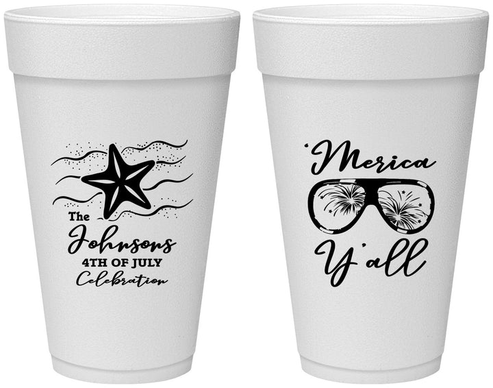 Personalized 4th Of July 20 oz Foam Cups - Beach Merica Yall | 220028
