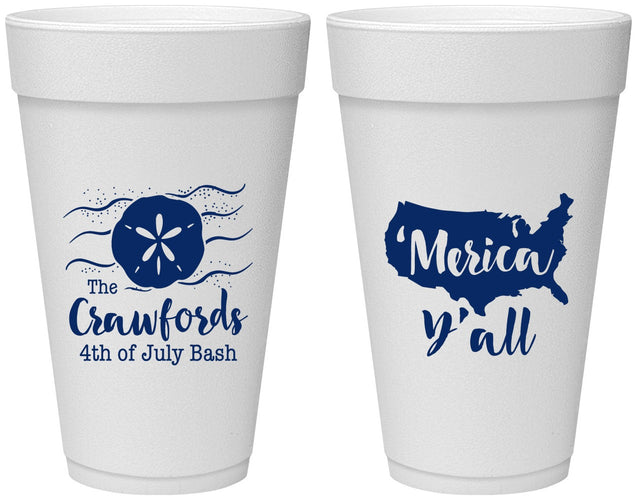 Personalized 4th Of July 20 oz Foam Cups - Beach Merica Yall | 220029