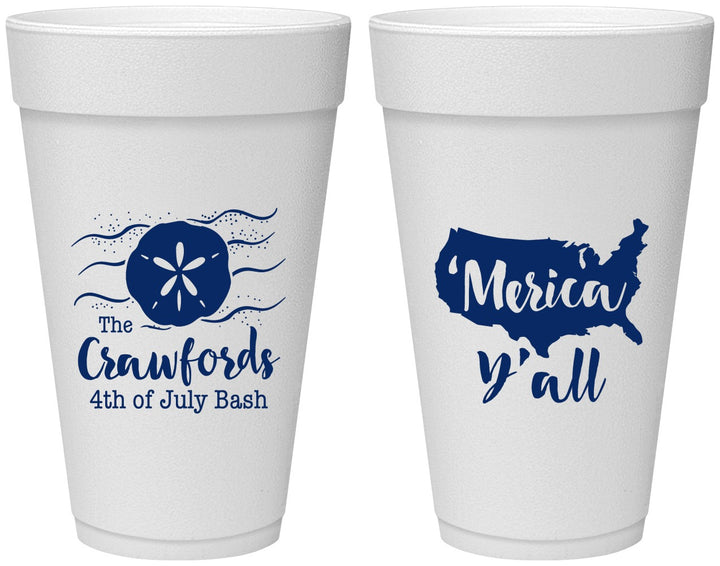 Personalized 4th Of July 20 oz Foam Cups - Beach Merica Yall | 220029