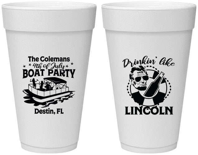 Personalized 4th Of July 20 oz Foam Cups - Drinkin Like Lincoln | 220032