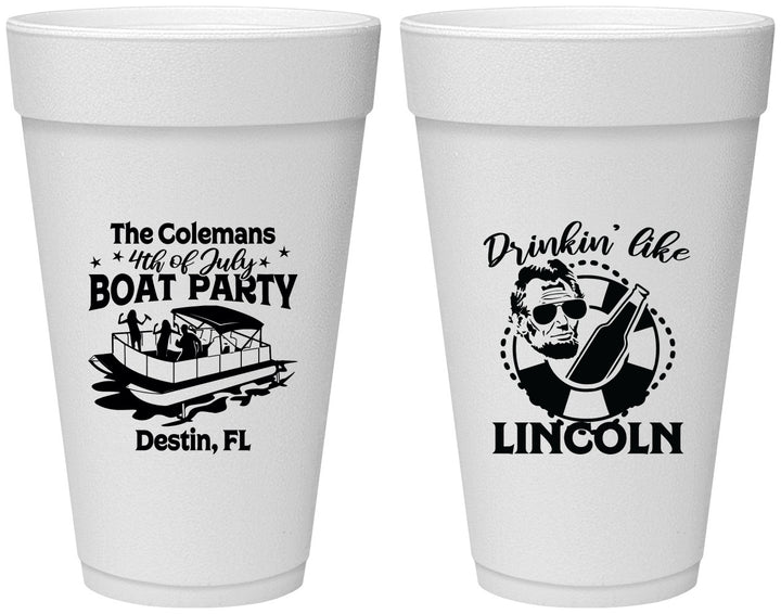 Personalized 4th Of July 20 oz Foam Cups - Drinkin Like Lincoln | 220032