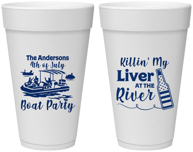 Personalized 4th Of July 20 oz Foam Cups - Boat River | 220033