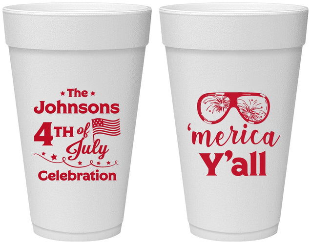 Personalized 4th Of July 20 oz Foam Cups - Merica Yall | 220034