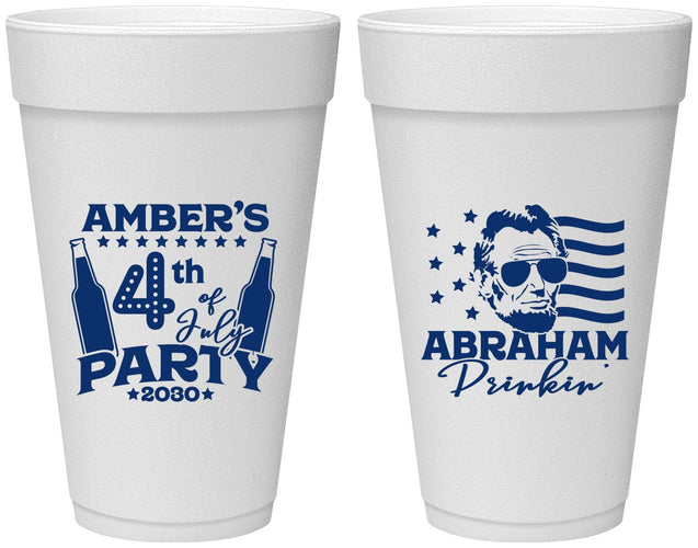 Personalized 4th Of July 20 oz Foam Cups - Abraham Drinkin | 220037