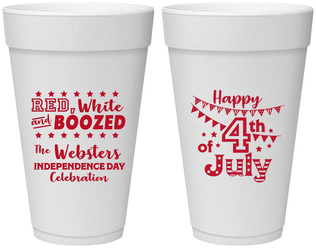Personalized 4th Of July 20 oz Foam Cups - Red White Booze | 220042