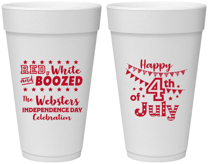 Personalized 4th Of July 20 oz Foam Cups - Red White Booze | 220042