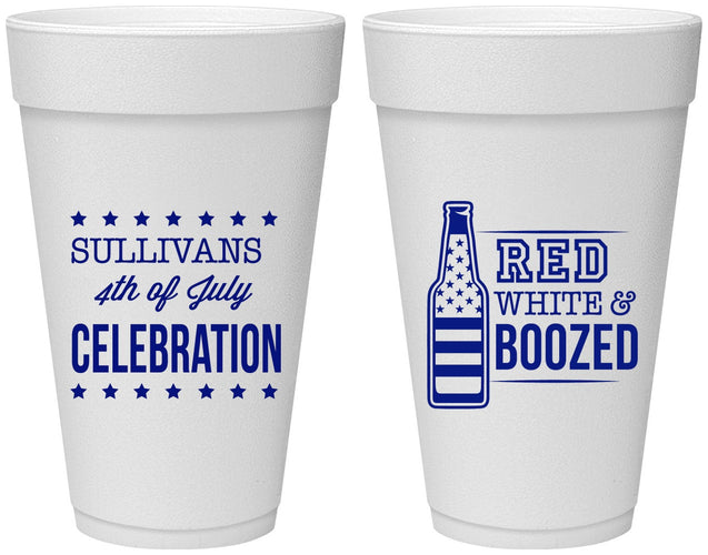 Personalized 4th Of July 20 oz Foam Cups - Red White Booze | 220043