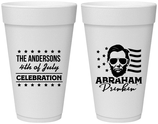 Personalized 4th Of July 20 oz Foam Cups - Abraham Drinkin | 220044