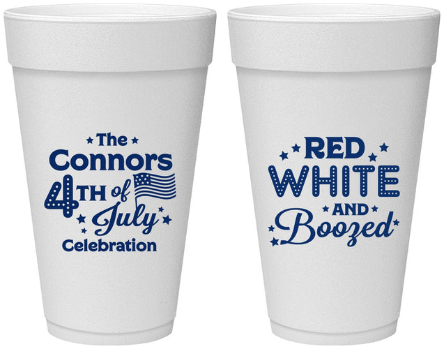Personalized 4th Of July 20 oz Foam Cups - Red White Booze | 220045
