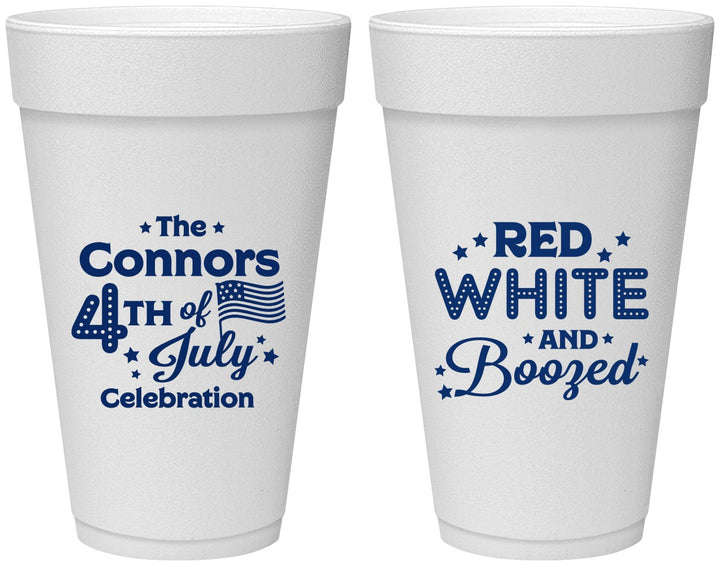 Personalized 4th Of July 20 oz Foam Cups - Red White Booze | 220045