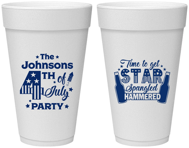 Personalized 4th Of July 20 oz Foam Cups - Star Spangled Hammered | 220049
