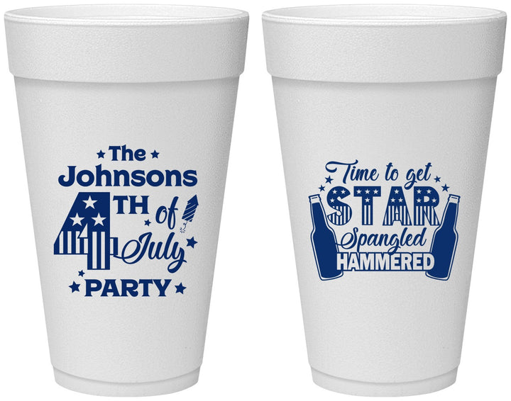 Personalized 4th Of July 20 oz Foam Cups - Star Spangled Hammered | 220049