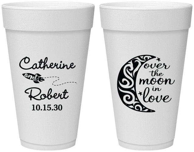 Personalized Wedding 20 oz Foam Cups - Over The Moon In Love | 224