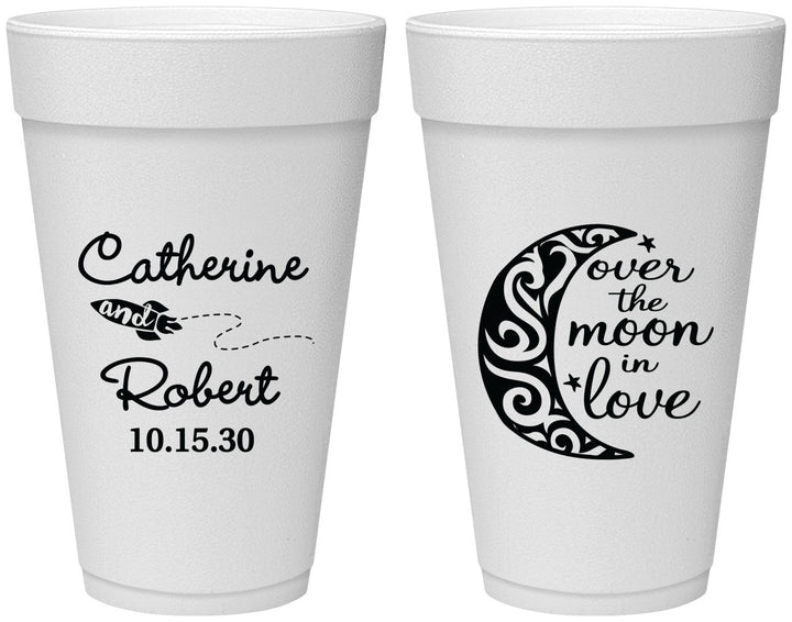Personalized Wedding 20 oz Foam Cups - Over The Moon In Love | 224