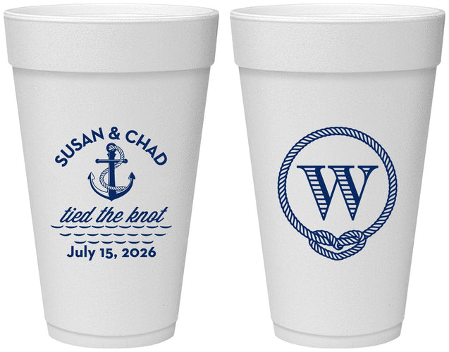 Personalized Wedding 20 oz Foam Cups - Monogram Nautical | 226