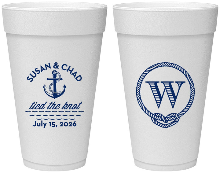Personalized Wedding 20 oz Foam Cups - Monogram Nautical | 226