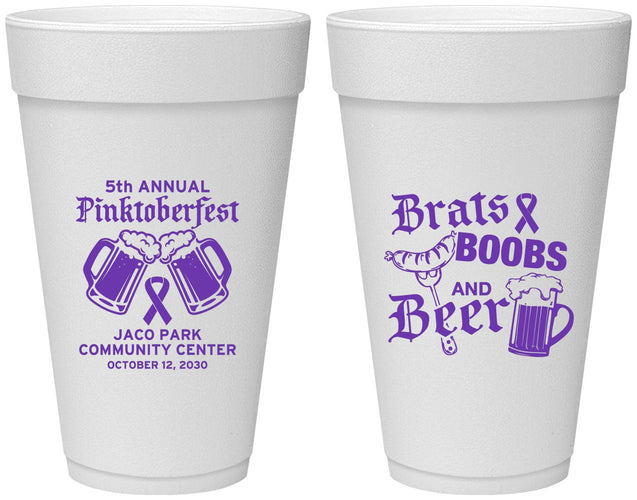 Personalized Awareness 20 oz Foam Cups - Brats Boobs Beer | 230012
