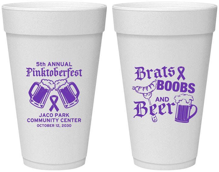 Personalized Awareness 20 oz Foam Cups - Brats Boobs Beer | 230012