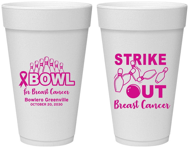 Personalized Awareness 20 oz Foam Cups - Bowling Strike Out | 230015