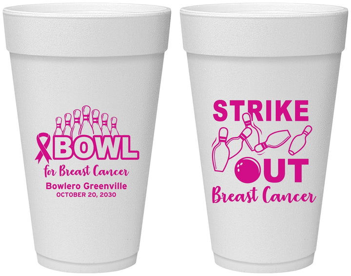 Personalized Awareness 20 oz Foam Cups - Bowling Strike Out | 230015