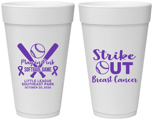 Personalized Awareness 20 oz Foam Cups - Baseball Strick Out | 230016